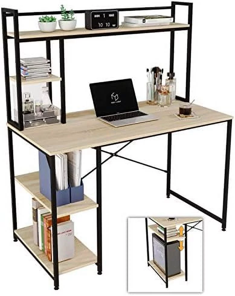CGFHYP Nost & Host Computer Desk with Hutch and Shelves 47 Inch  Adjustable  Bookshelf Home Office Study Working Table Workstation for Small Space and Bedroom  Modern College Student