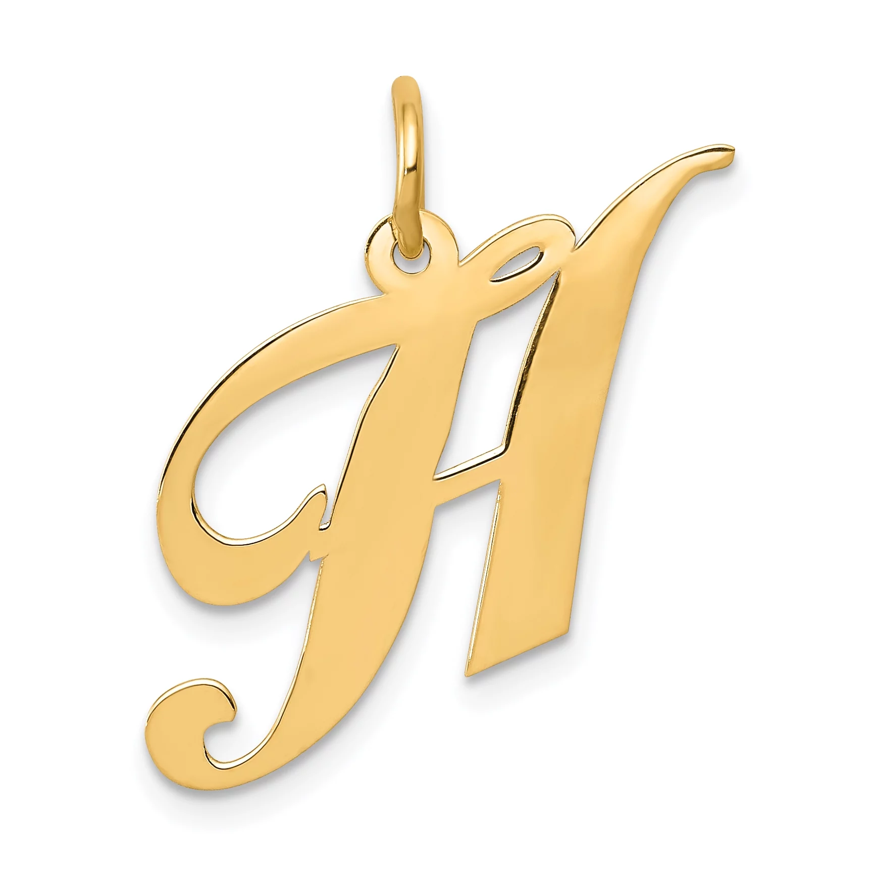 Carat in Karats 14K Yellow Gold Medium Fancy Script Letter H Initial Pendant Charm With 14K Yellow Gold Lightweight Rope Chain Necklace 20''
