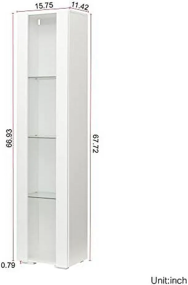 SQWDEC LED 4-Tier Bookshelf Bookcase 67" Wooden Tall  Cabinet with Adjustable Shelves LED Light Side Display Cabinet for Living Room Bedroom Study Office Book Organizer