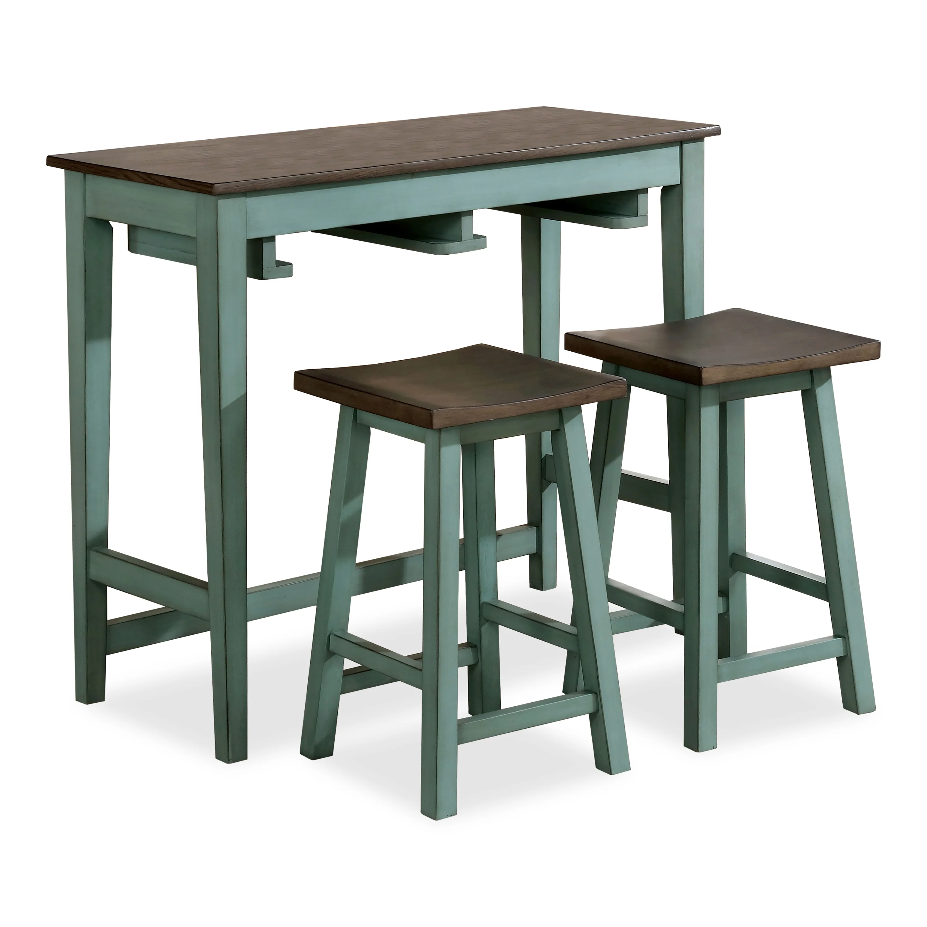 Furniture of America Tryst 3-Piece Wood Bar Set, Antique Teal and Gray