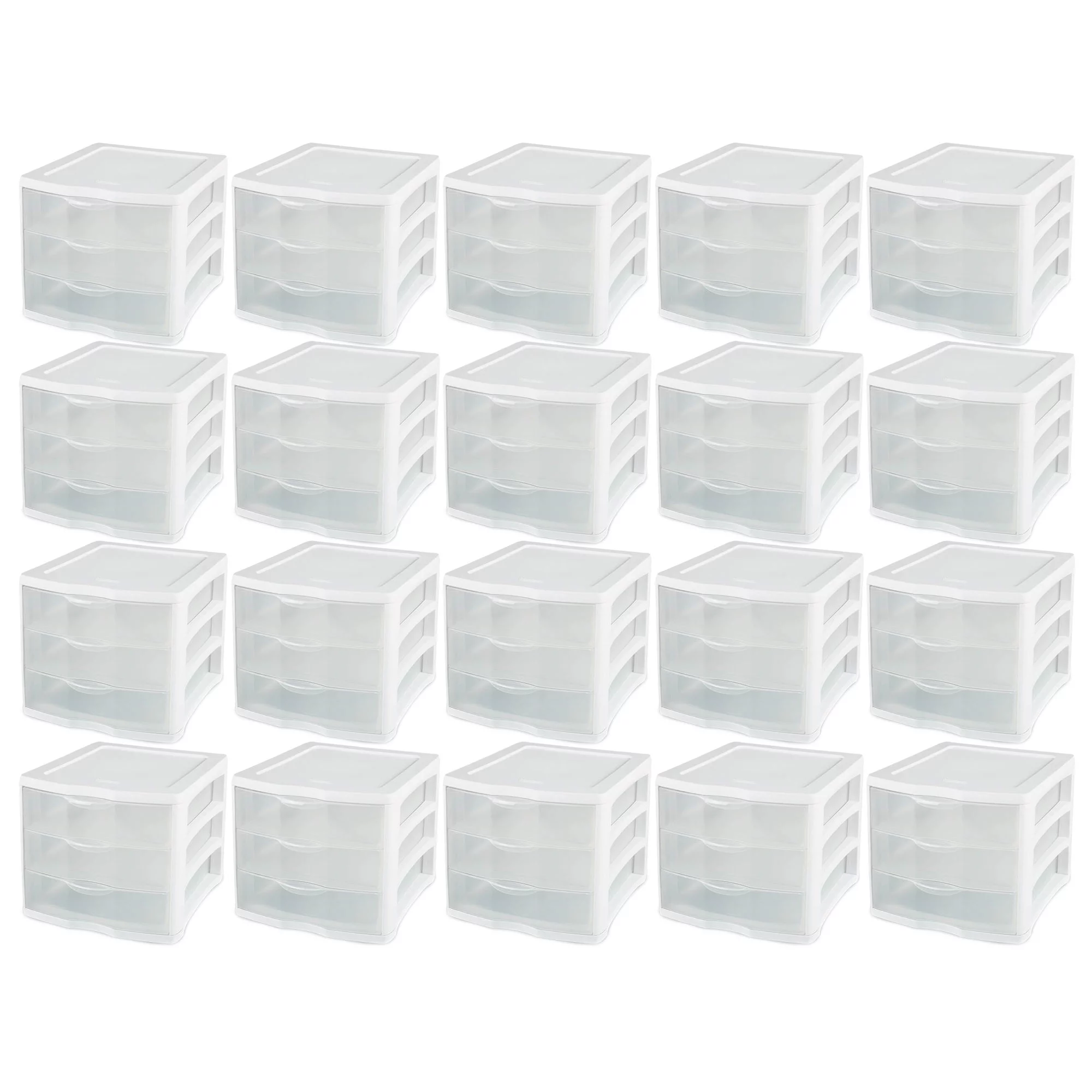 Sterilite ClearView Stacking 3 Drawer Storage Organizer System, (20 Pack)