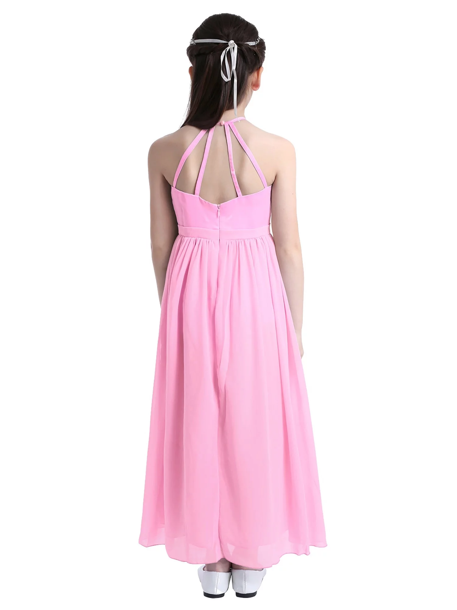 YiZYiF Kids Girls Chiffon Flower Girl Dress Hollow Back Wedding Birthday Party Dress