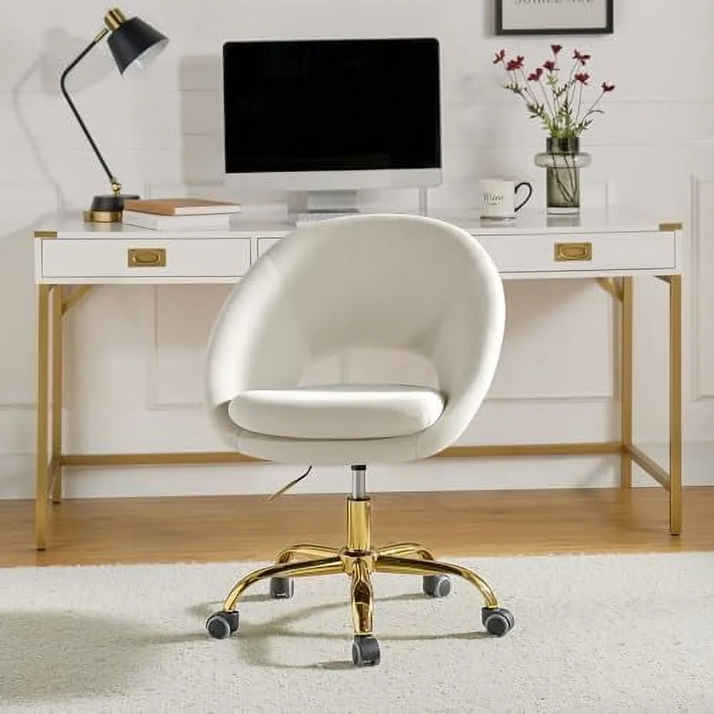 CHYRFCV TINA' Modern Velvet Office Chair with with Adjustable Swivel  Comfy Upholstered Desk Chair with Open Back  Small Cute Chair for Living Room Study Vanity  Navy