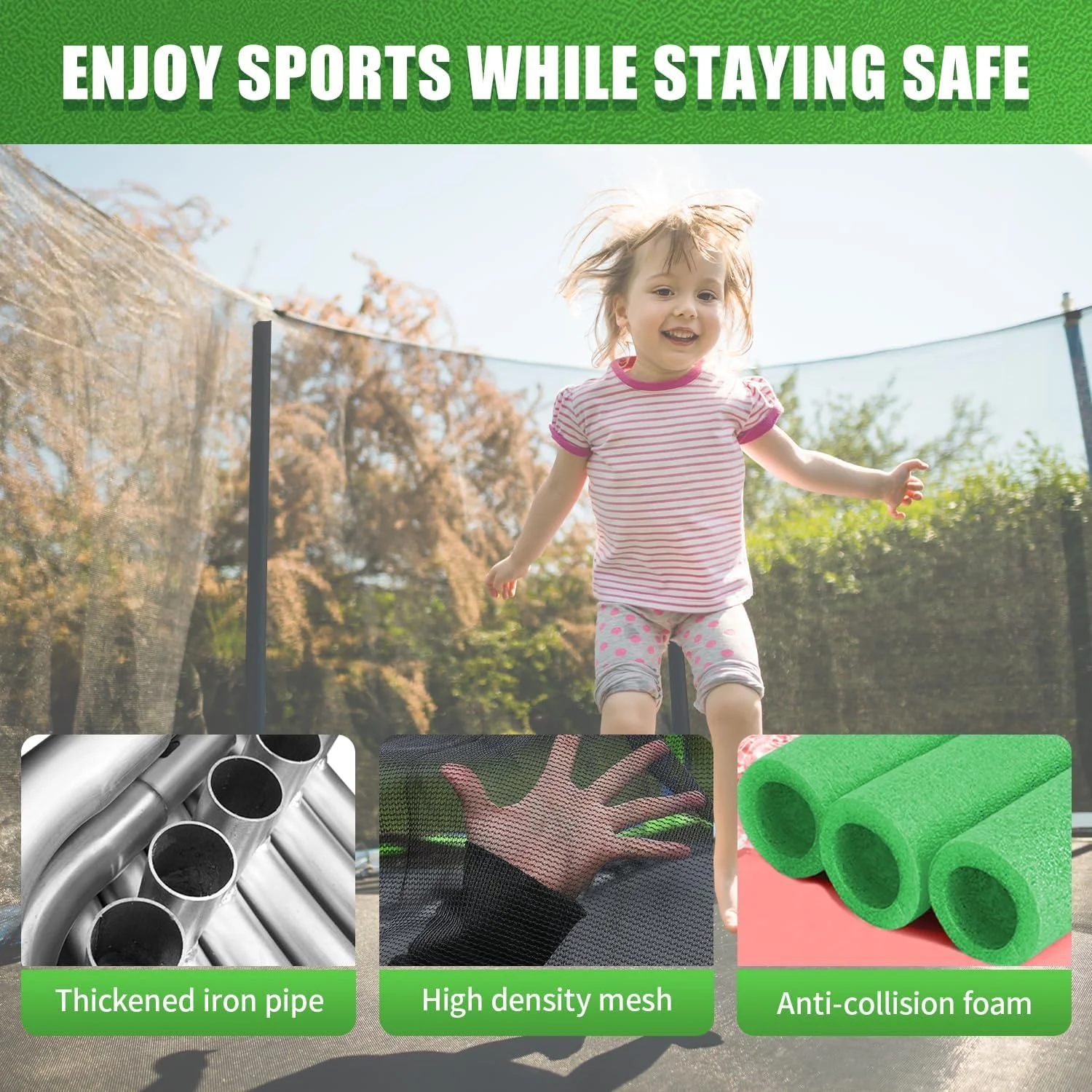 Dkelincs 8FT Trampoline with Safety Enclosure Net Recreational Trampoline Outdoor Jump Combo Bounce Exercise Trampoline, Green