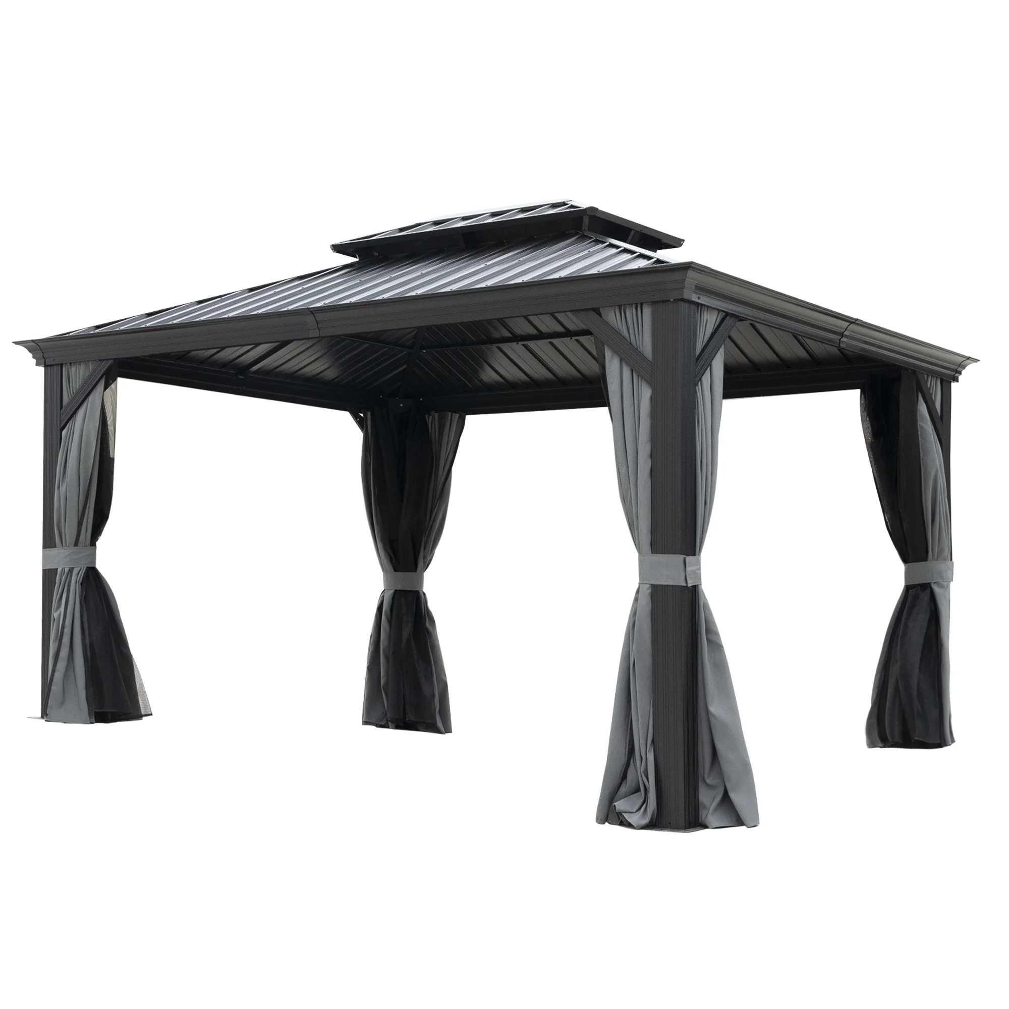 Mondawe 10x12ft Hardtop Gazebo with Netting & Curtain, Black