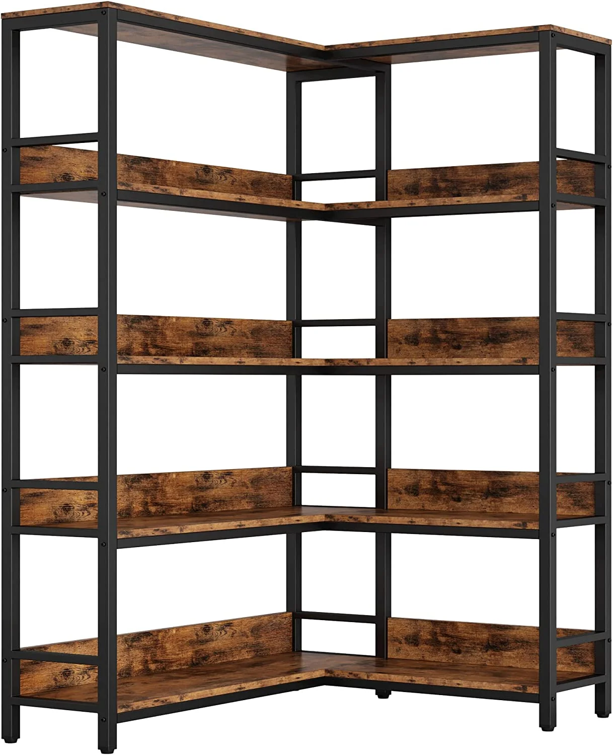 Industrial Bookshelves 5 Tiers Corner Bookcases with Baffles Etagere Shelf Storage Rack with Metal Frame for Living Room Home Office