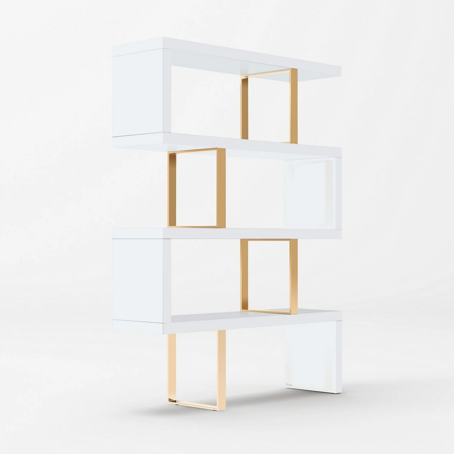 Benjara  67 in. Vertical Freestanding Divider & 4 Shelves Bookcase, White & Gold