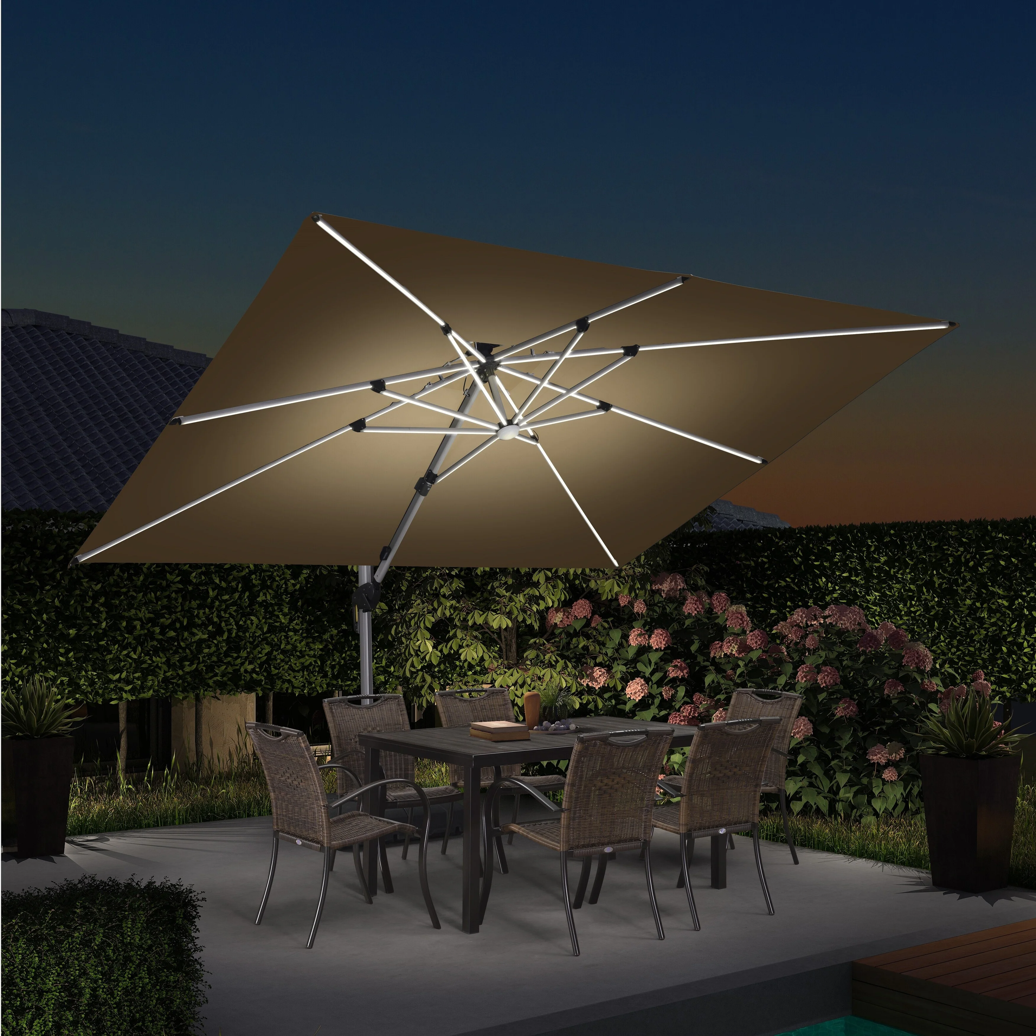 PURPLE LEAF  9 x 12 ft Double Top LED Rectangle Patio Cantilever Umbrella Beige