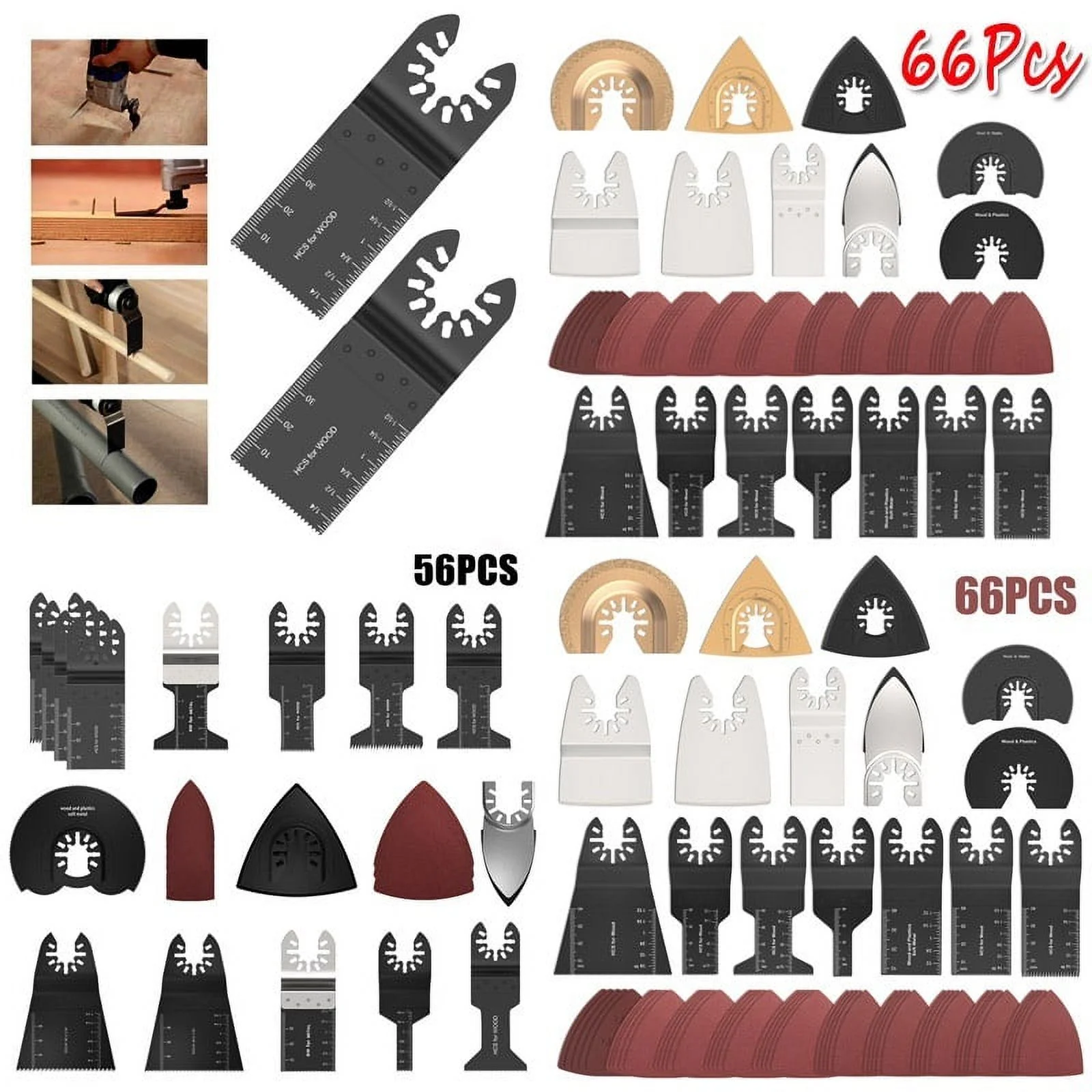 ODOMY 66 Pcs Renovator Power Tools Wood Metal Carbon Steel Cutter Oscillating Multi Tool Saw Blades
