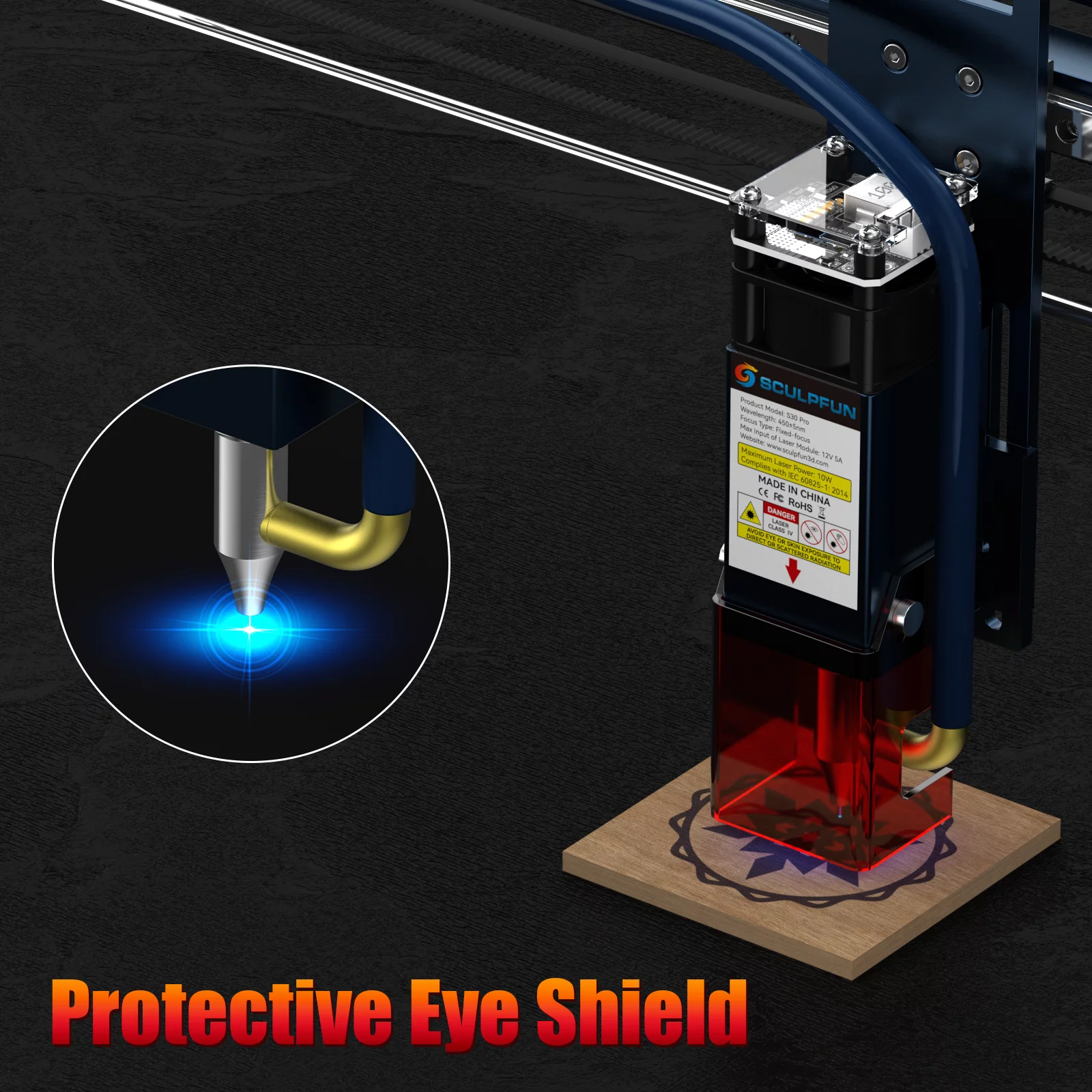 SCULPFUN S30 PRO Engraver, 10W Engraving Machine with Automatic Air-assist System, Replaceable Lens Eye Protection Shield, 410x400mm