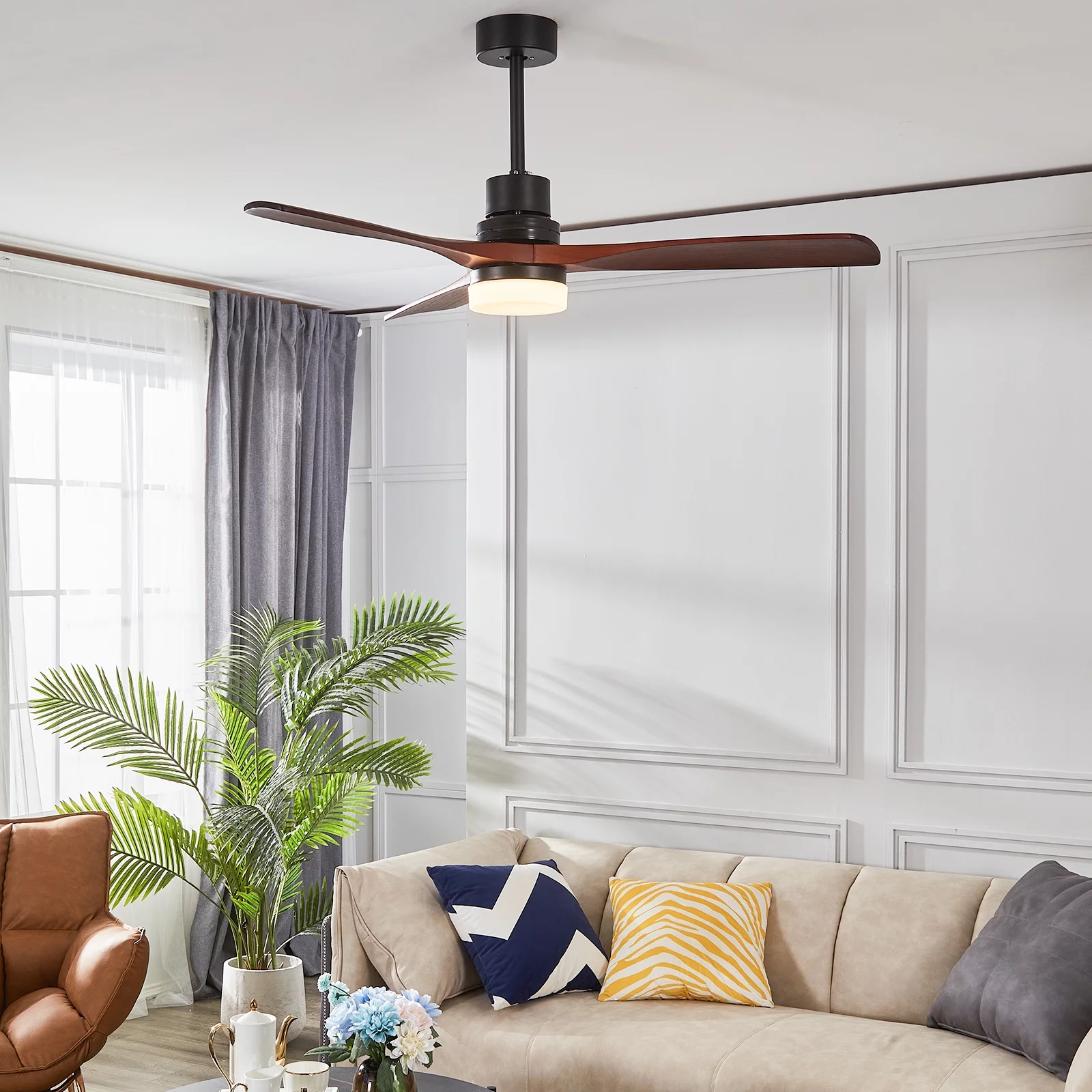 ExBrite 52 inch Integrated LED Indoor Black & Cherry Ceiling Fan with Light and Remote Control