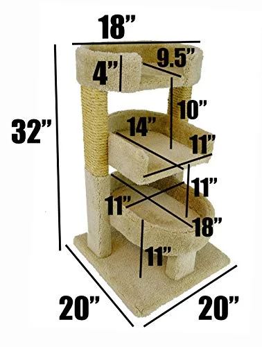 New Cat Condos Solid Wood Large Triple Cat Tree-