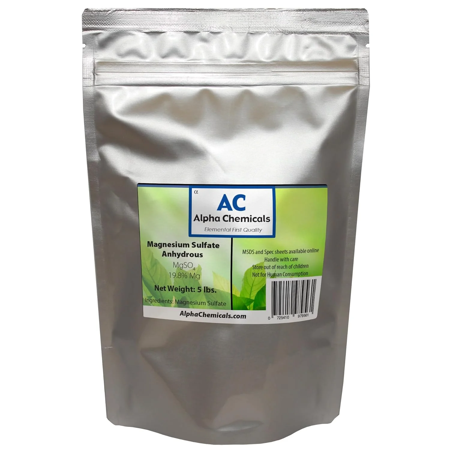 Magnesium Sulfate Anhydrous - 19.8% Mg, 26% Sulfur - 5 Pounds