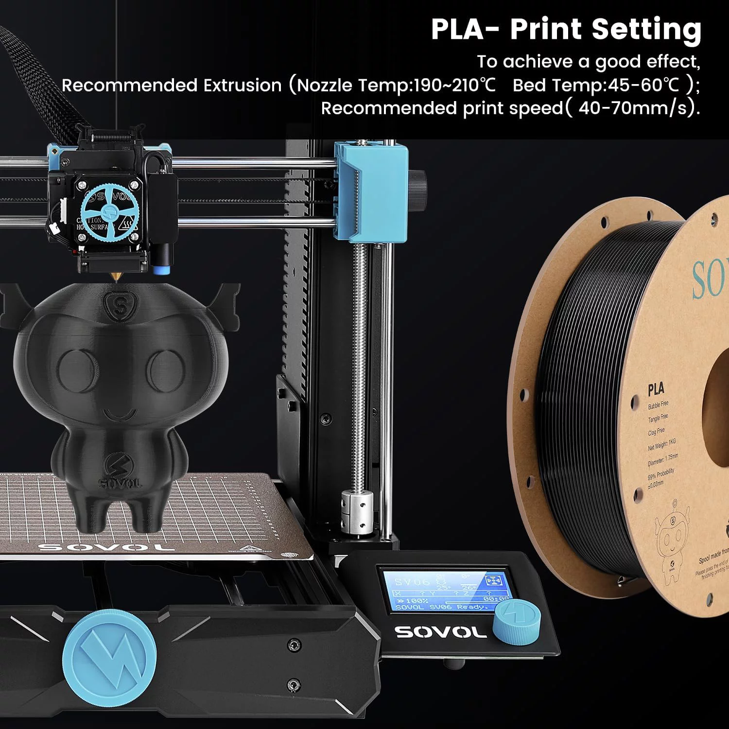 Sovol 3D Printer PLA Filament 1.75mm Spool Printing Materials, Wiring Tightness, Dimensional Accuracy (Black*1 White*1)