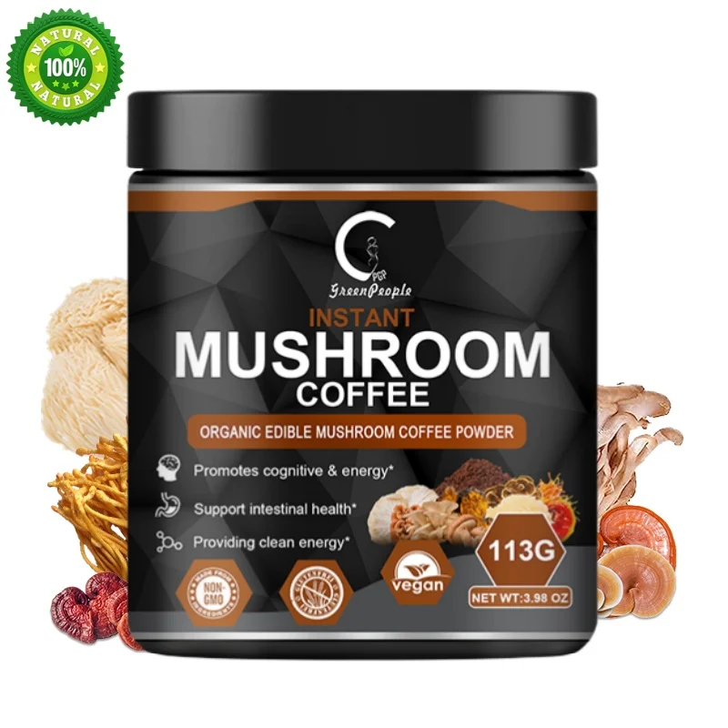 GreenPeople Mushroom Coffee, Organic Mushroom Coffee Powder with Lion's Mane, Reishi, Chaga, Cordyceps, for Better Focus and Immune Support, 3.98oz