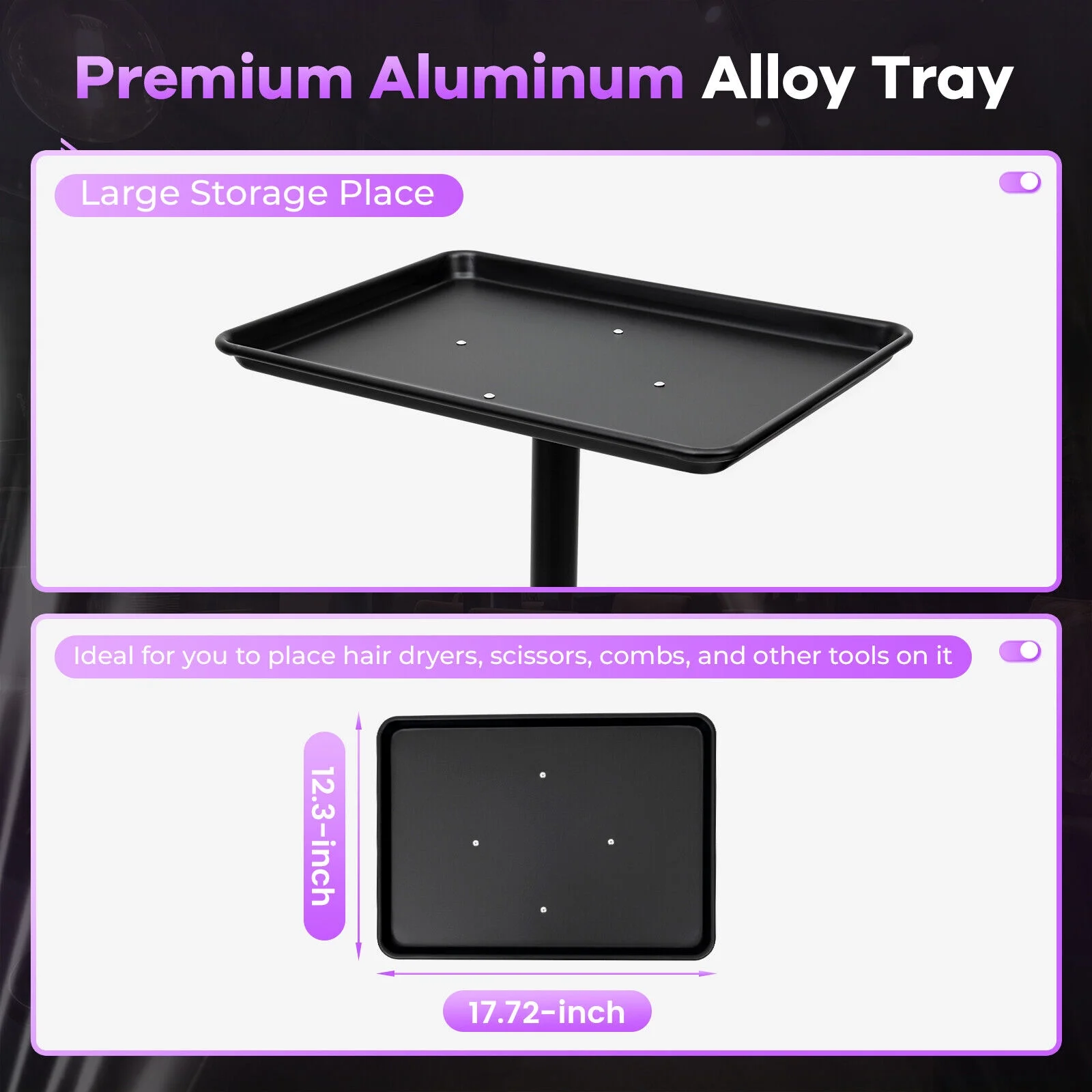 Rolling Salon Tray,Aluminum Trolley Cart Equipment on Wheels & Adjustable Height（28