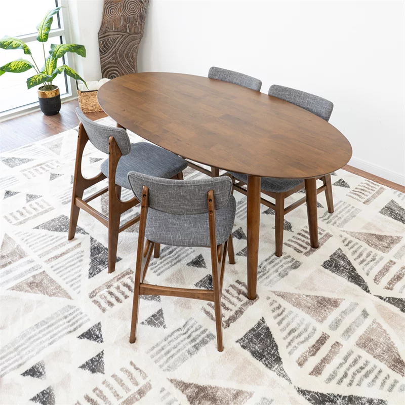 Kenya Modern Solid Wood Walnut Dining Room & Kitchen Table and Chair Set of 4