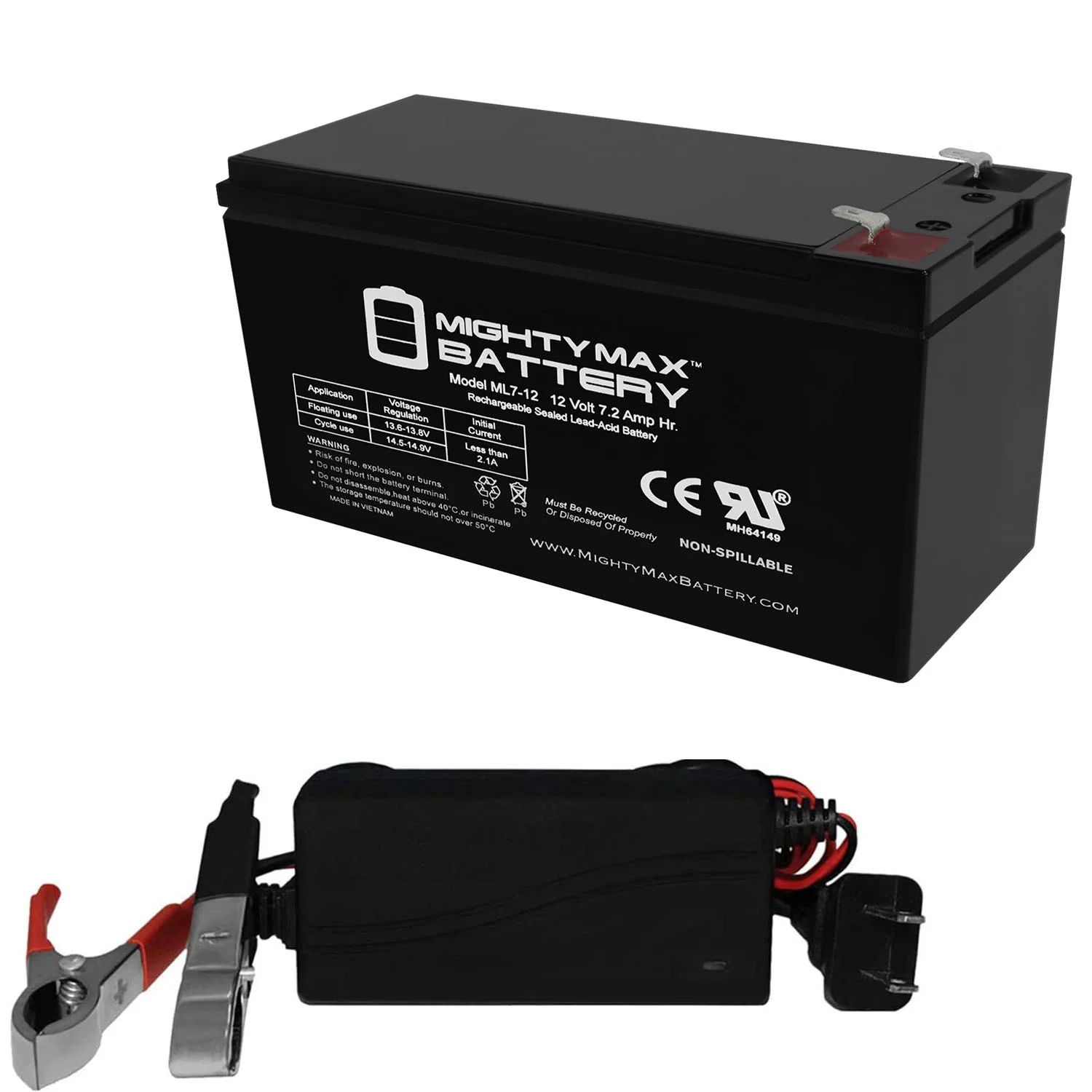 12V 7Ah SLA Battery Replaces DC 24V Gate Door Openers + 12V Charger