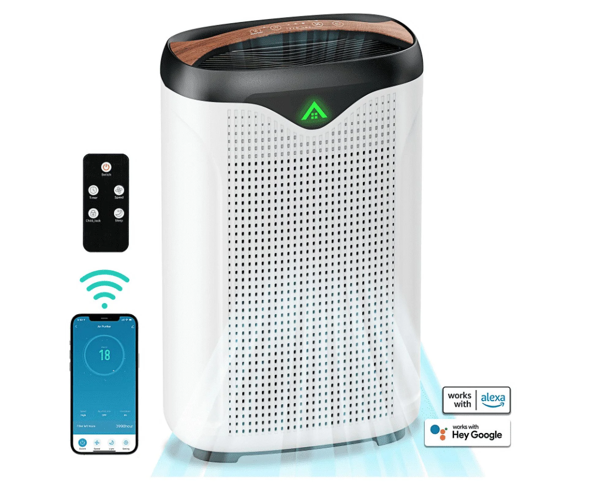 Pre-Owned FAMREE Smart HEPA Air Purifier for Home Large Room WiFi APP Alexa FA500 - White (Fair)