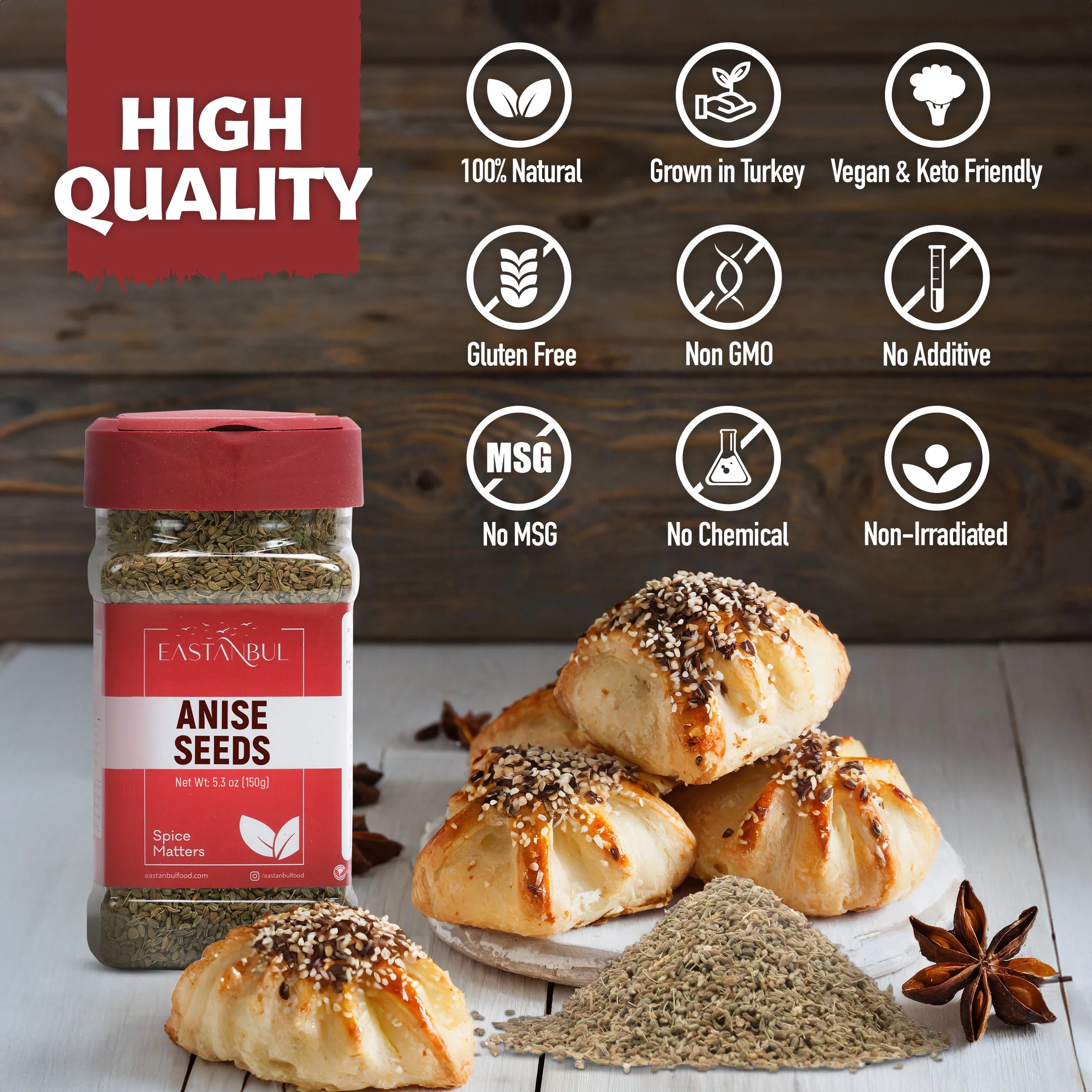 Eastanbul Anise Seeds Whole, 5.3oz Licorice-Like Full Flavor Anise Seed