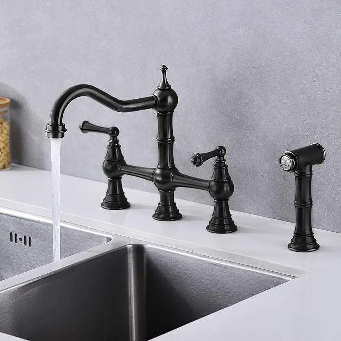 MAICOSY Bridge Dual Handles Kitchen Faucet with Pull-Out Side Spray in