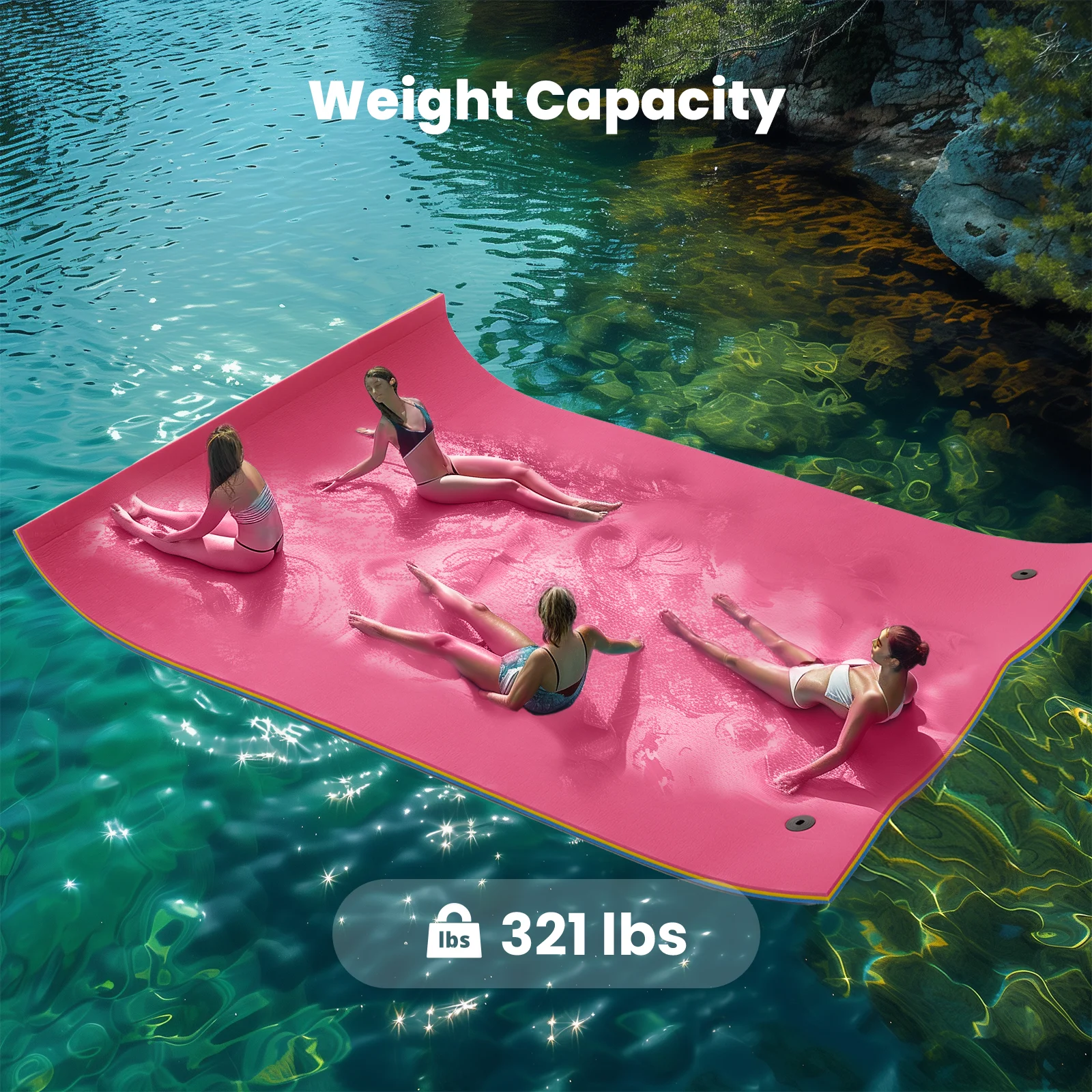 Myfurnideal  Floating Water Mat, 8x2.3ft Lily Pad for Water Recreation and Relaxing, 3-Layer Tear-Resistant XPE Foam Floating Pad for Beach,Lake,Pool
