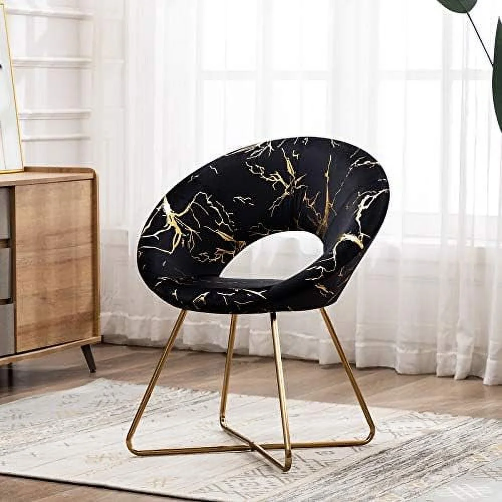 TJUNBOLIFE Duhome Black Accent Chair Velvet Vanity Chair Lliving Room Chairs Desk Chair with Golden Legs Mid-Back 1 pcs