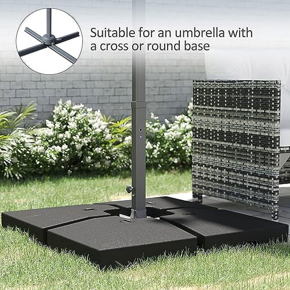 Outsunny 4 Pieces Cantilever Patio Umbrella Base, Outdoor Offset Umbrella Weights, 176 lbs Capacity Water or 264 lbs Capacity Sand Plates Set, Black