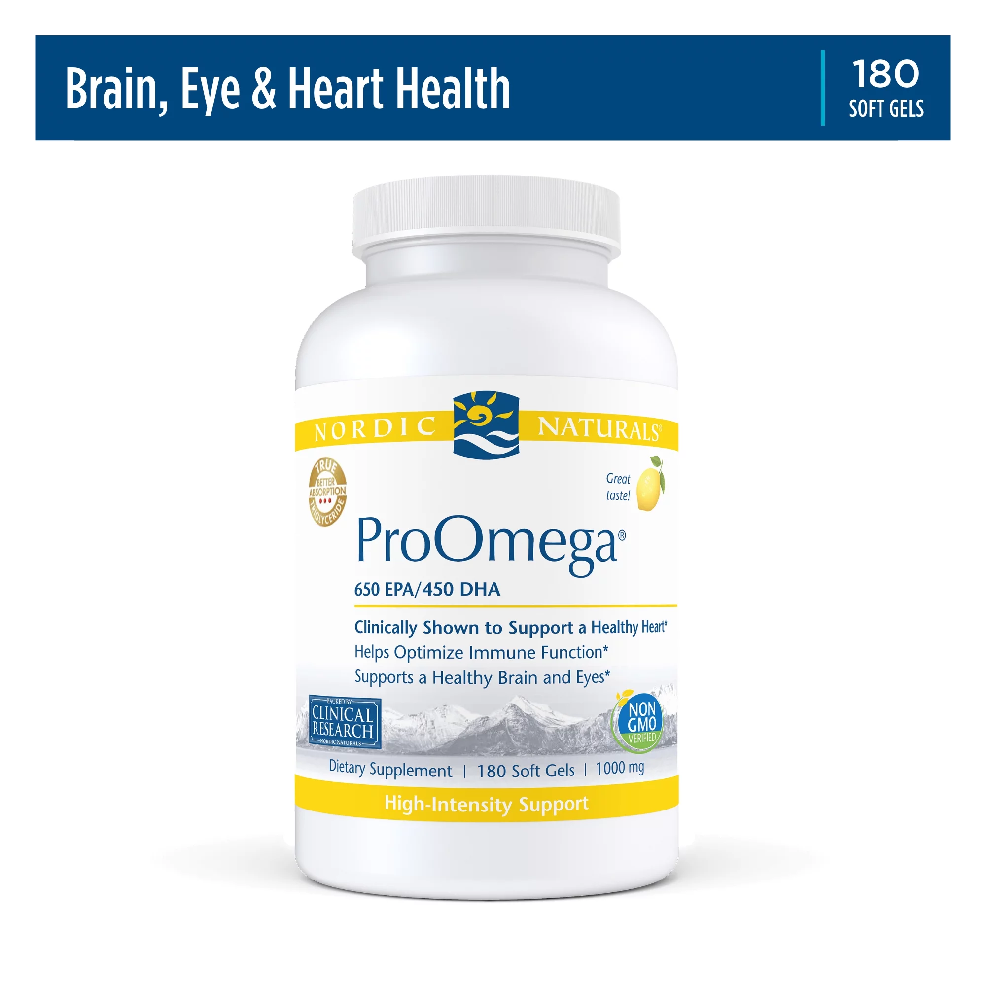 Nordic Naturals ProOmega Softgels, Lemon, 1280 mg, Fish Oil, 180 Ct