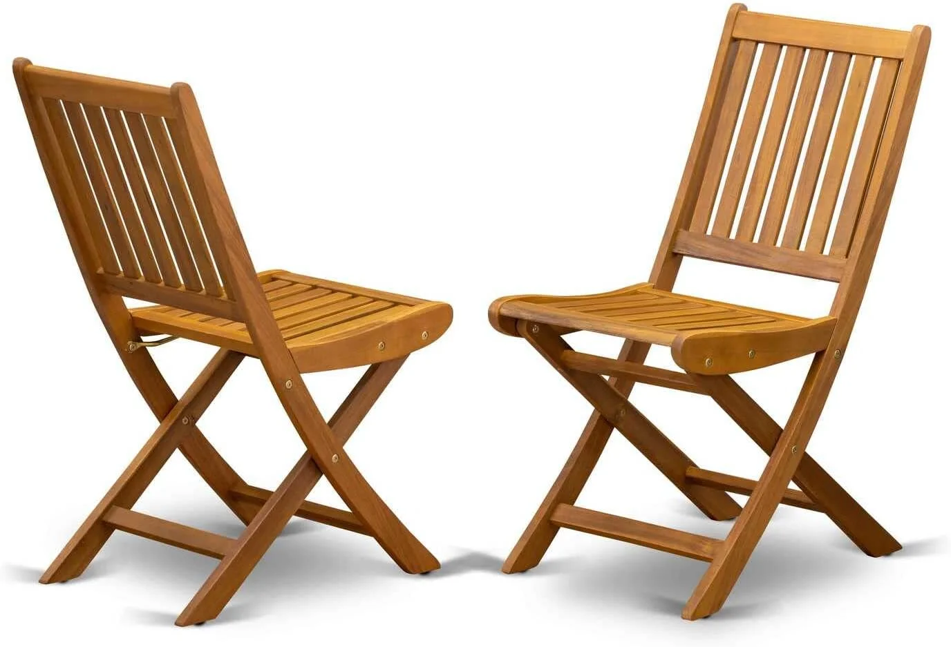 Selma 3 Piece Patio Bistro Set Contains A Square Outdoor Acacia Wood Coffee Table And 2 Folding Side Chairs, 26X26 Inch, Natural Oil