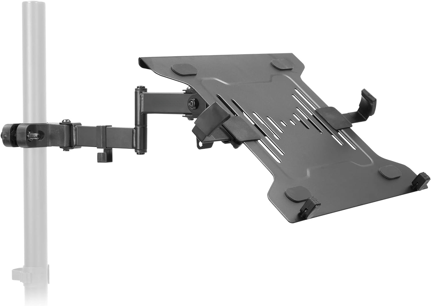 Laptop Pole Mount Tray | Full Motion Laptop Mount Fits Up to 15.6 Laptops | Universal Laptop Stand for Add On to Monitor Mounts