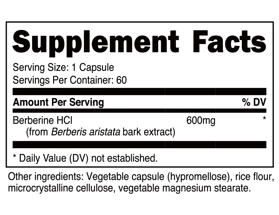 Nutricost Berberine HCl 600mg, 60 Vegetarian Capsules - Non-GMO Supplement