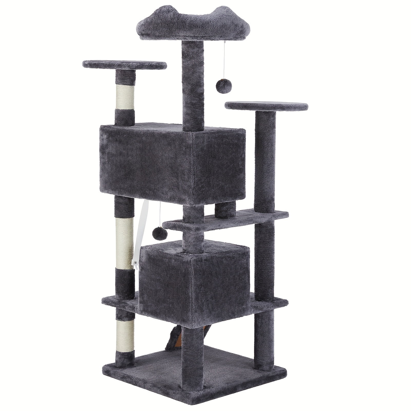 54 Inch Cat Tree, Indoor Cats Tall Multi-Level Tower, Pet Play House with Large Condo, Natural Sisal Scratching Post, Climbing Ladder, Dangling Toy for Kitty, Kitten, Wall Mount