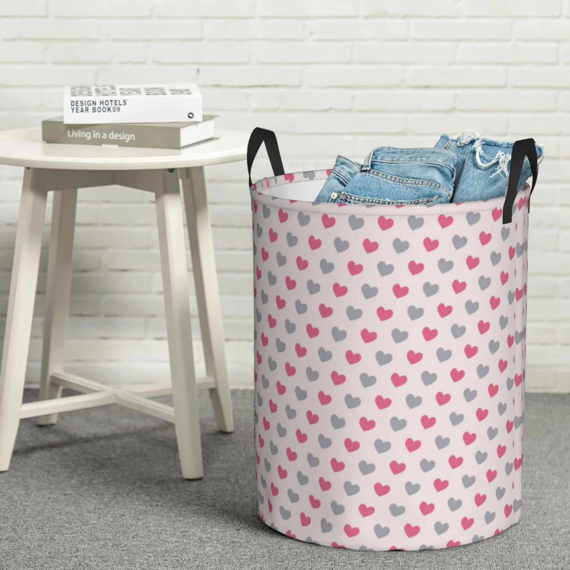 ZICANCN Rose Heart Pink Laundry Basket Organizer , Dirty Clothes Hamper for Bathroom Kids Girls Boys Laundry Hamper Small