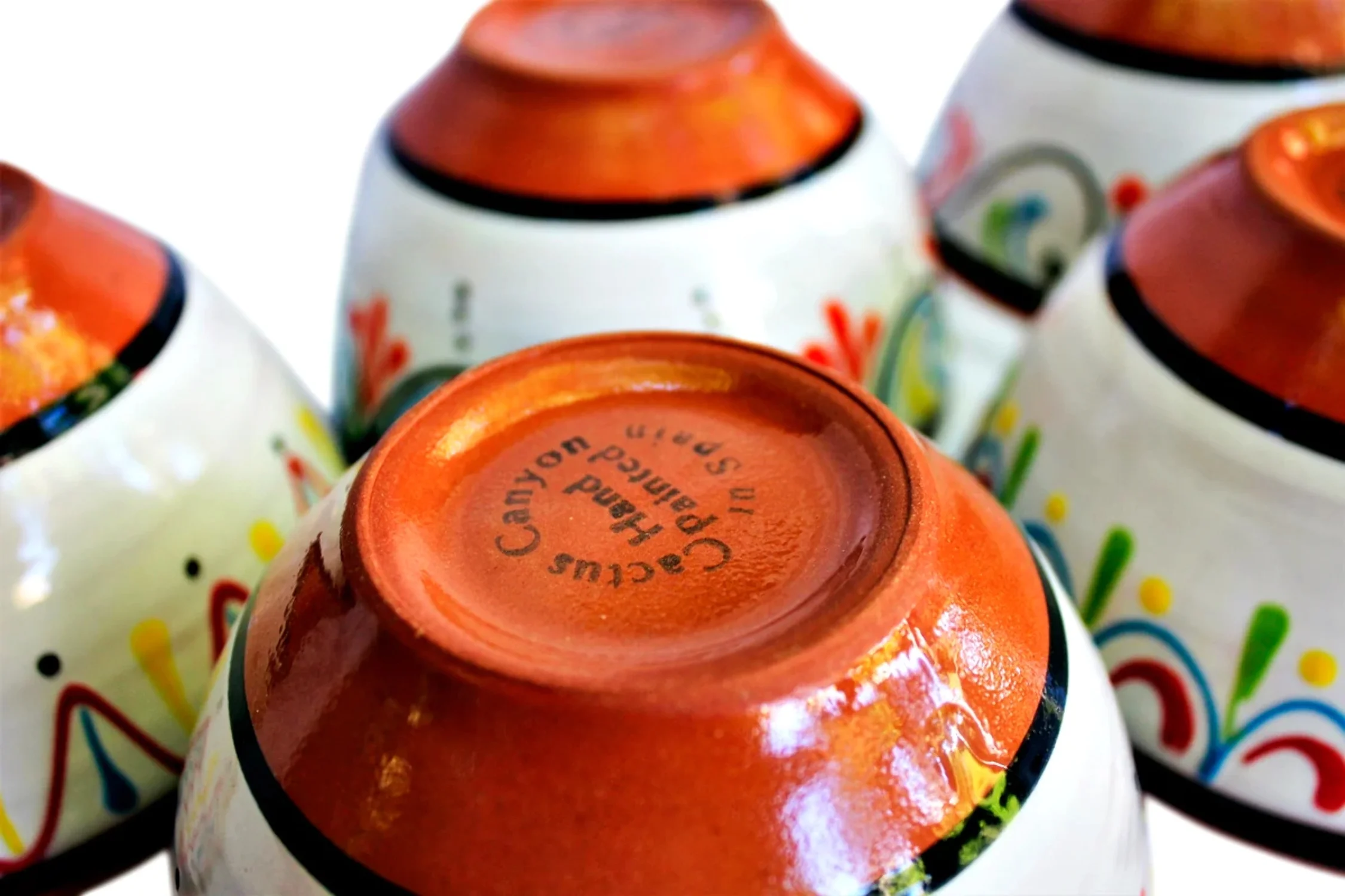 Terracotta White Breakfast Bowls, Set of 5 - Hand Painted From Spain