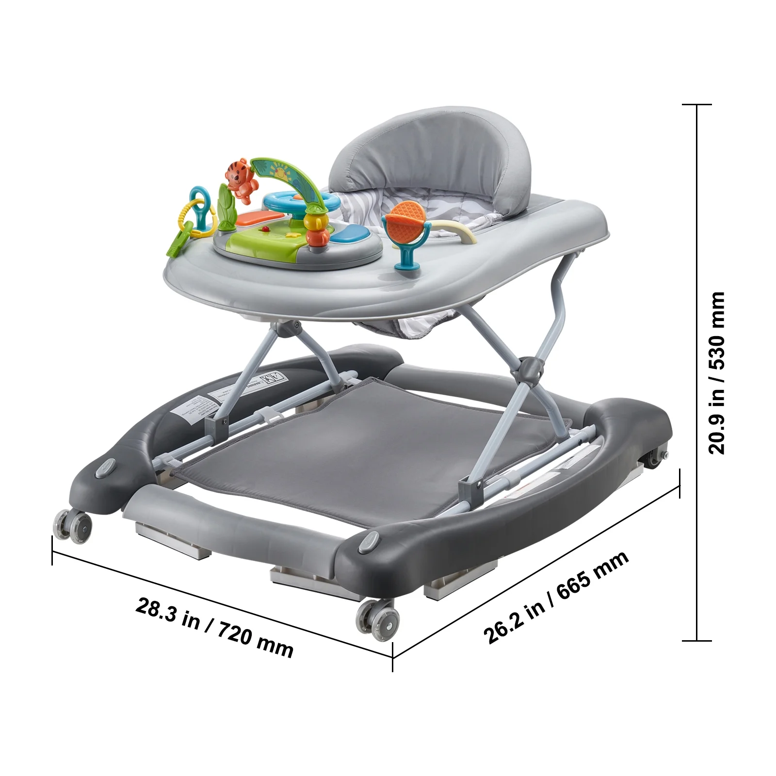 SKYSHALO Baby Walker 4 in 1, Foldable Height Adjustable Baby Walker with Wheels, Infant Toddler Walker with Foot Pads, Anti-Fall Baby Walker With Music & Toys Tray for Boys and Girls 6-24 Months