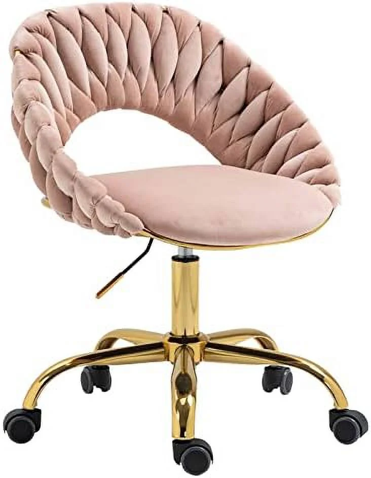 MQLIFEBOOM Swivel Velvet Home Office Chair  Upholstered Desk Chair  Modern Accent Armchair  Tufted Computer Task Stools with Gold Base for Girls  Women  Study  Living Room (Grey)