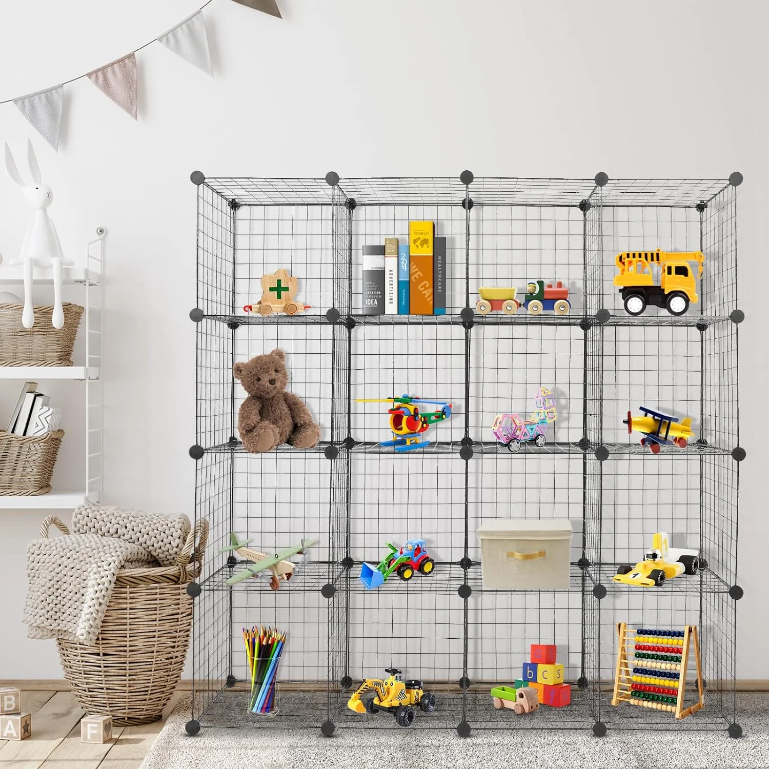 U-SHARE 16 Cubes Wire Cube Storage Organizer, Modular Closet Cabinet Stackable Cube Shelving Shelves Unit, Portable Plastic Bookshelf Bookcase for Bedroom Bathroom Living Room Office 14