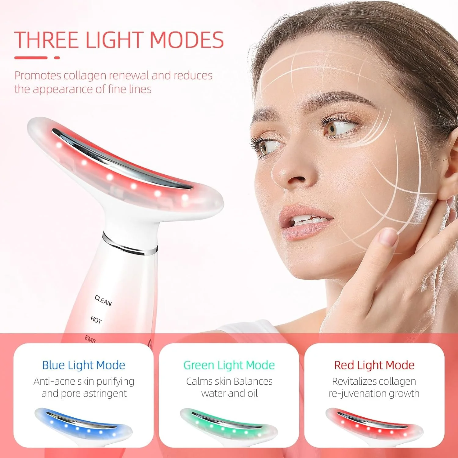 Led Therapy Facial Neck Lifting Messager, Face Lifting Device Red Light Therapy Face Massager Electric 3 Modes High Frequency Vibration  Heating Wrinkle Remove Anti-Aging
