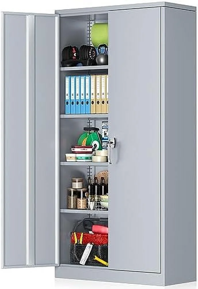 MQLIFEBOOM Garage  Cabinets with Doors and Shelves  72" White Steel Tool Locking Cabinet  Metal  Cabinet for Home Office  Warehouse  School
