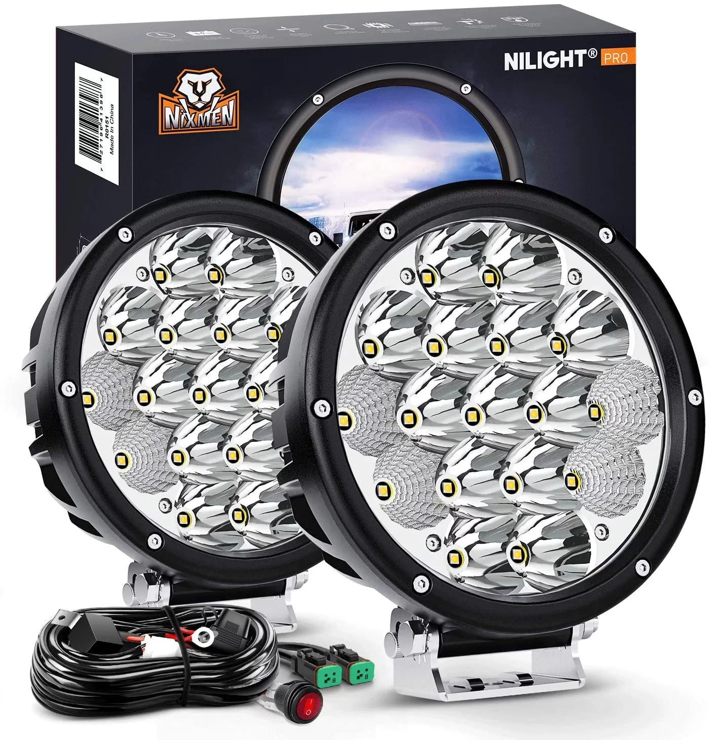 Nilight 2PCS 7Inch 85W Round LED Light Bar Driving Lamps10200LM Spot Flood Combo for Jeep Off-Road ATV Truck UTV 4X4