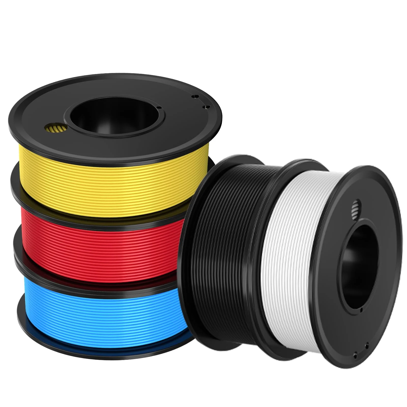 3D Printer Filament PLA 1.75mm, Dimensional Accuracy ±0.02mm, Neatly Wound Filament Bundle, Filiment Vacuum Pack 1.25KG, 5 Colors, 0.25kg Spool, 5 Packs, White+ Black+Blue+Red+Yellow