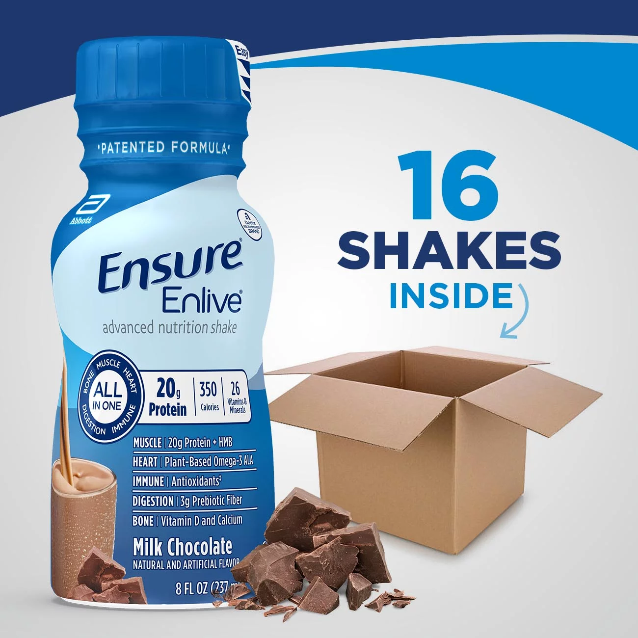 Ensure Enlive Advanced Nutritional Drink, 20 Grams Protein, Milk Chocolate, 8 fl oz, 16 count