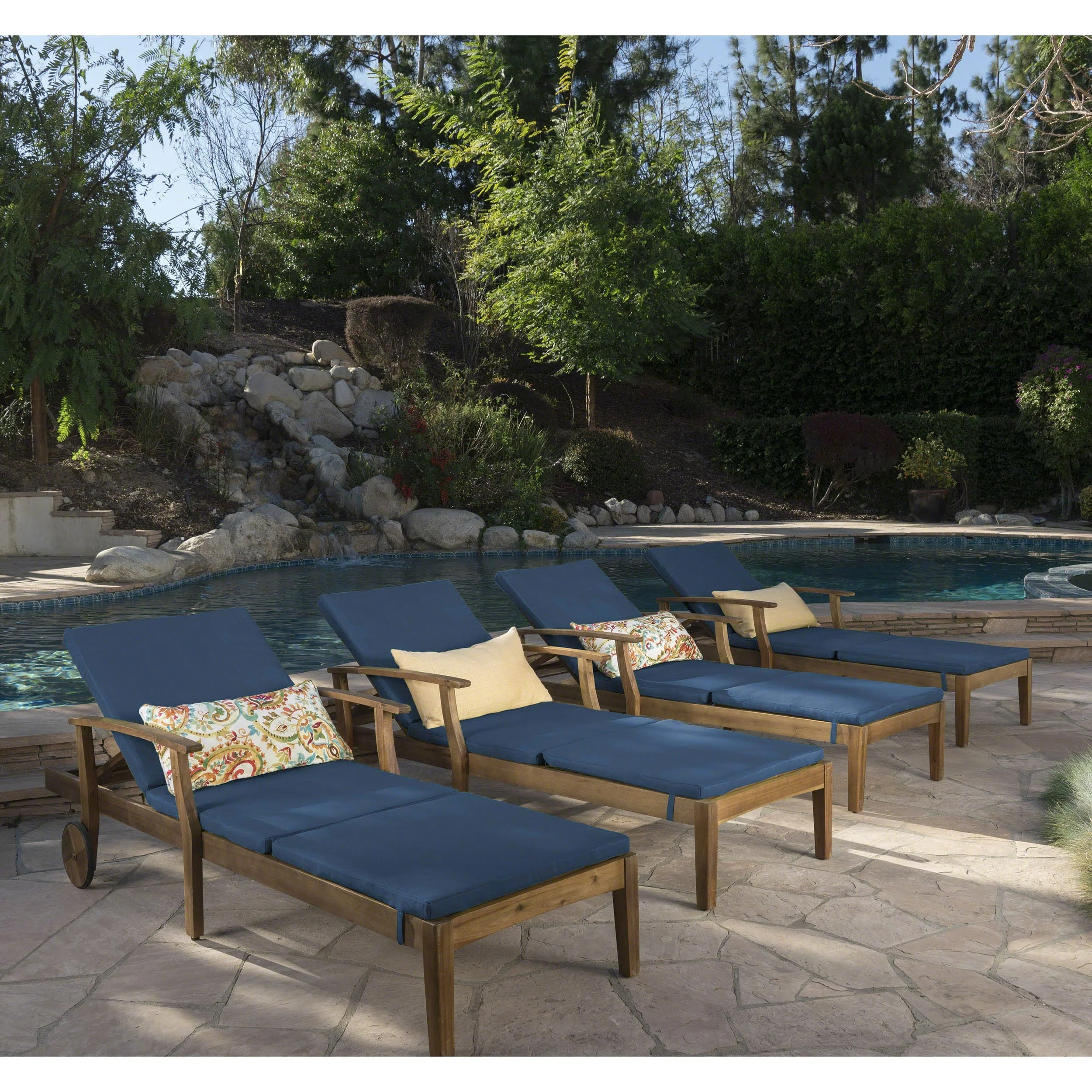Christopher Knight Home Perla Outdoor Wood Chaise Lounges (Set of 4) by  Blue