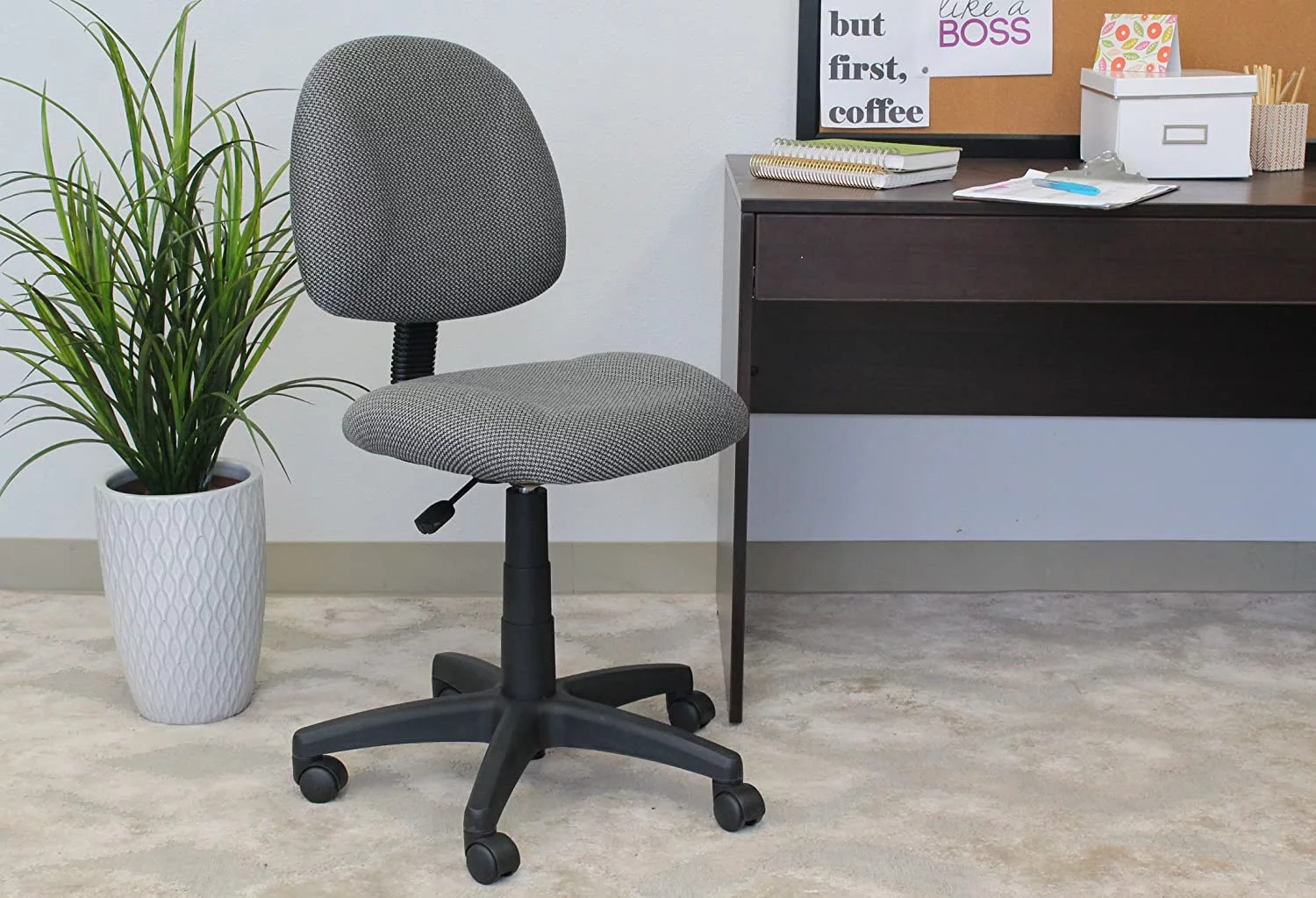 Perfect Posture Delux Fabric Task Chair without Arms in Grey