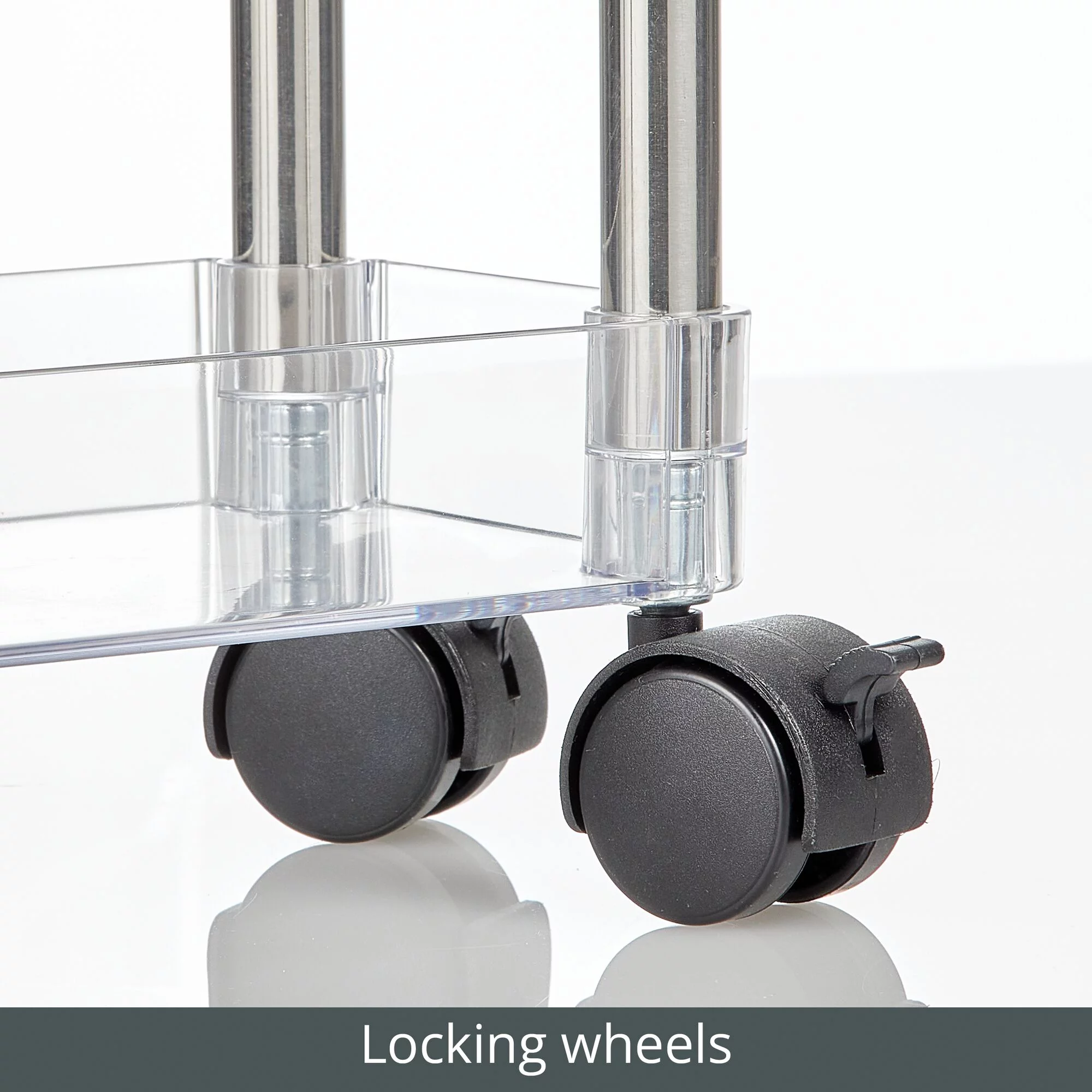 mDesign Slim 3-Tier Portable Household Rolling Cart with Wheels, Clear/Chrome