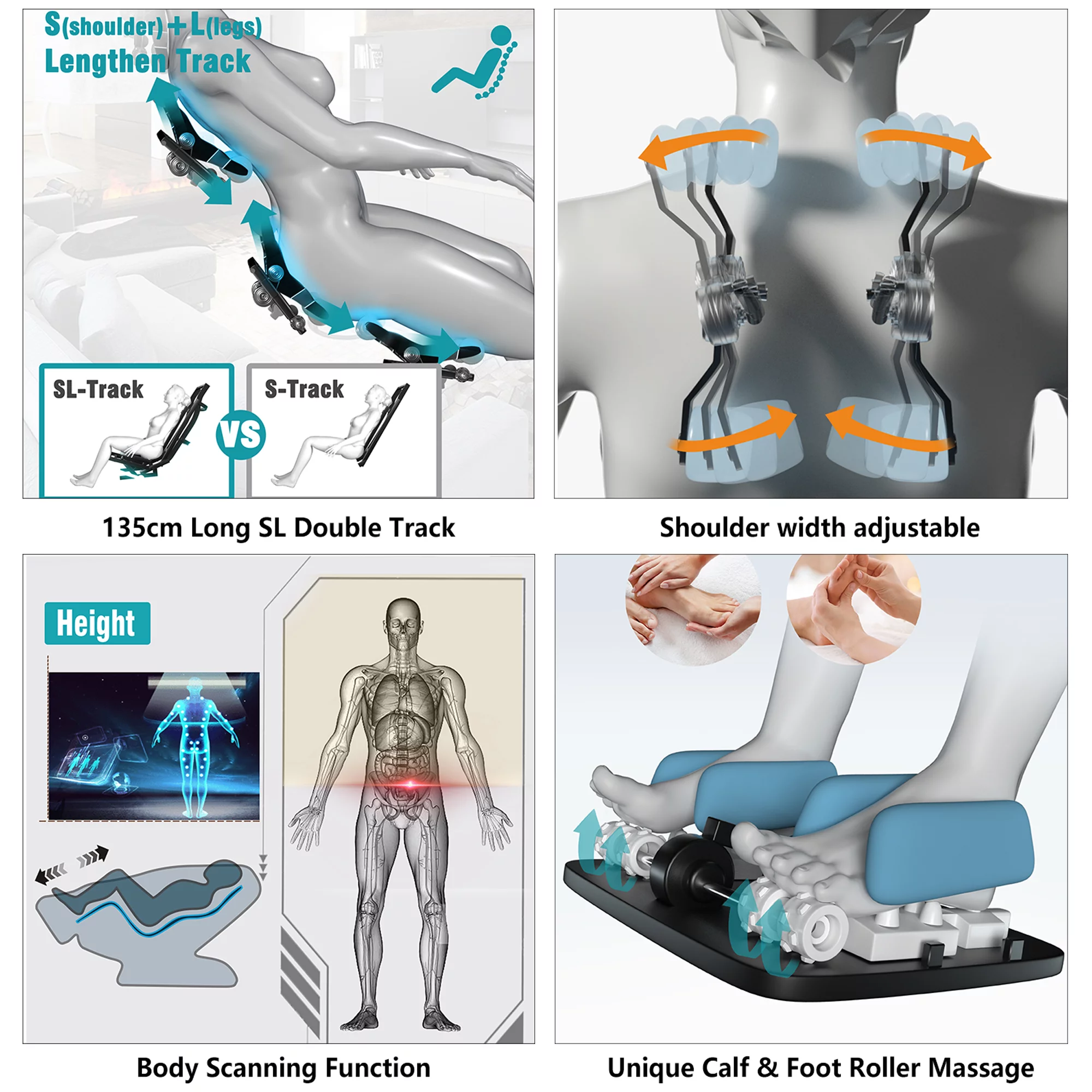 FUKILA Massage Chair Full Body Zero Gravity Recliner Bluetooth Heating Black