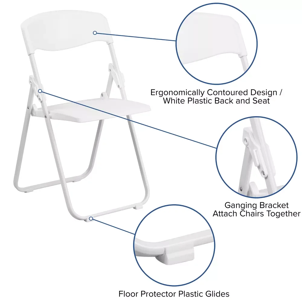 YZL 2 Pack 500 lb. Capacity Heavy Duty Plastic Folding Chair with Built-in Ganging Brackets