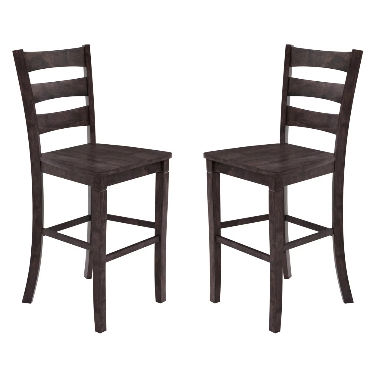 2 Piece Bar Stool, Slatted Design Back, Washed Gray