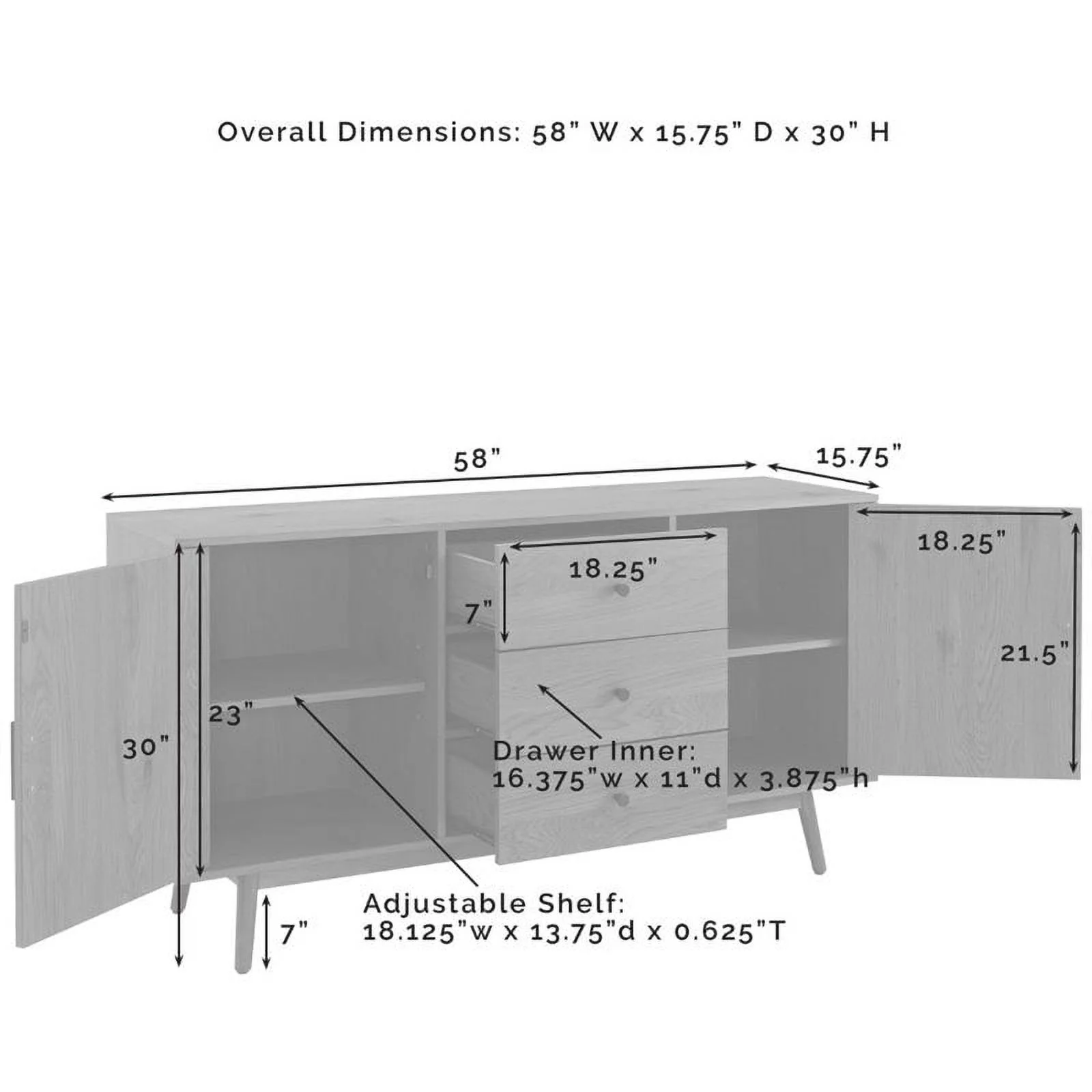Pemberly Row 3-Drawer Mid-Century Wood Sideboard Buffet Cabinet in Brown